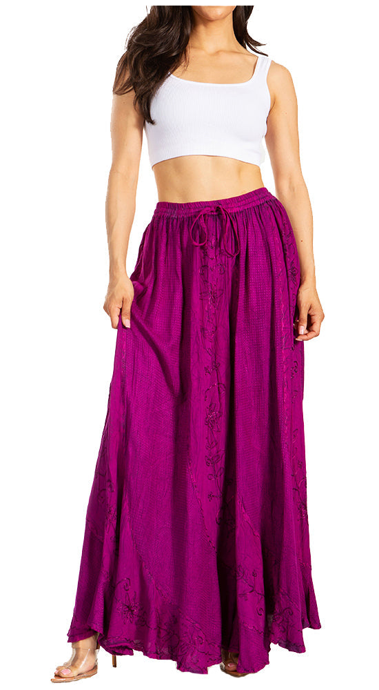 Sakkas Ahaana Women Renaissance Boho Rayon Maxi Embroidered Paneled Summer Skirt