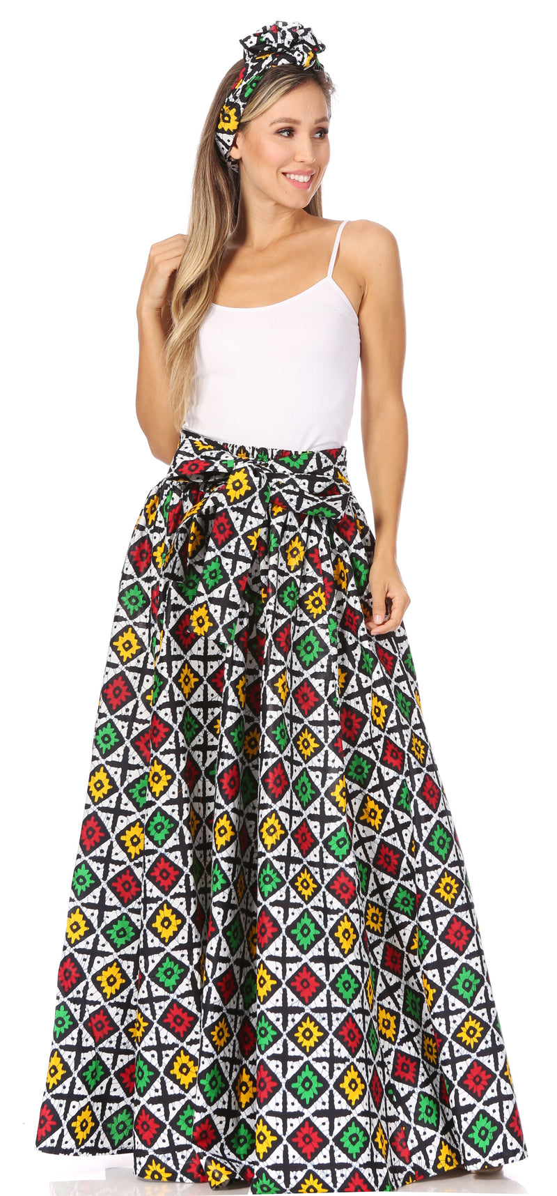 Sakkas Asma's Second Convertible Traditional Wax Print Maxi Skirt with Adjustable Straps - Buy One, Get One 50% Off