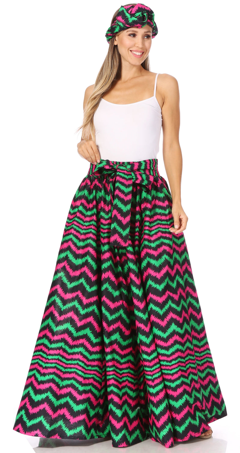 Sakkas Asma's Second Convertible Traditional Wax Print Maxi Skirt with Adjustable Straps - Buy One, Get One 50% Off