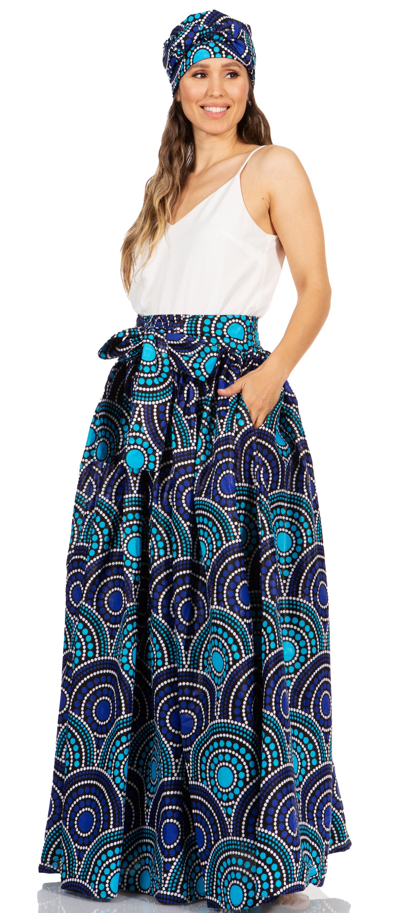 Sakkas Asma's Second Convertible Traditional Wax Print Maxi Skirt with Adjustable Straps - Buy One, Get One 50% Off