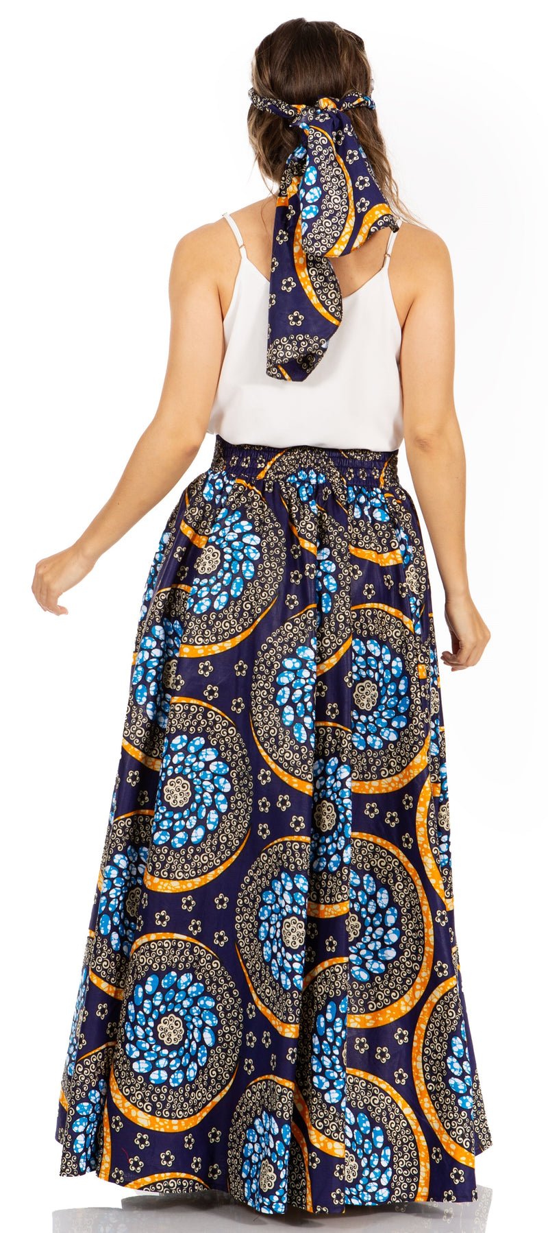 Sakkas Asma's Second Convertible Traditional Wax Print Maxi Skirt with Adjustable Straps - Buy One, Get One 50% Off