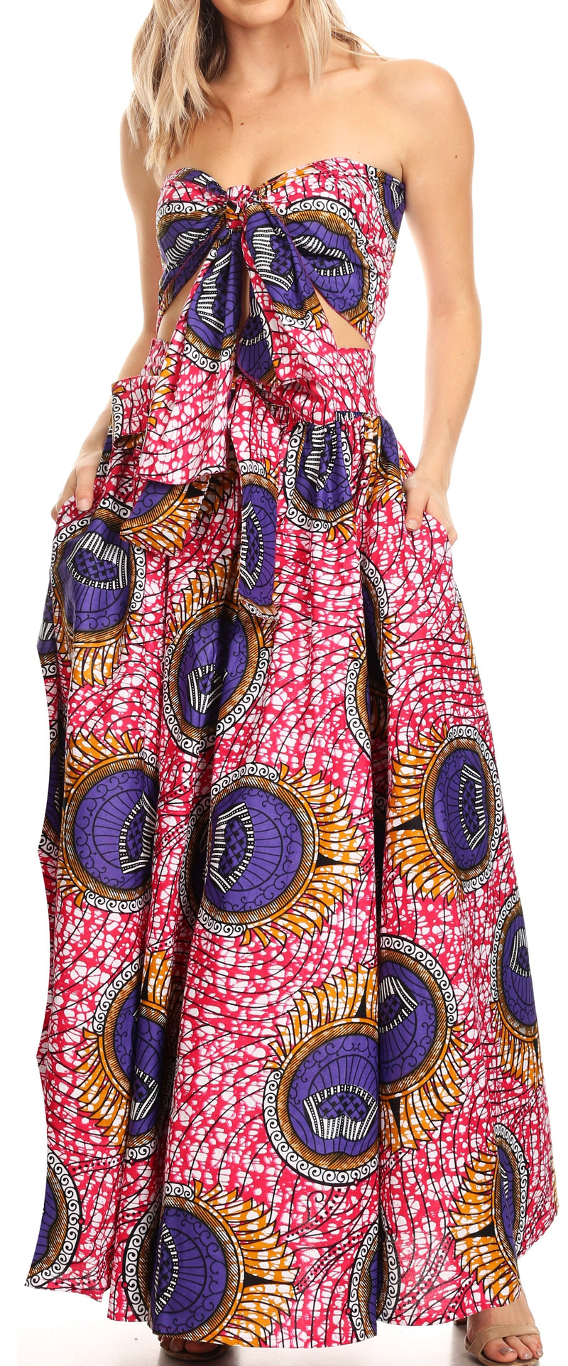 Sakkas Asma Convertible Traditional Wax Print Adjustable Strap Maxi Skirt | Dress