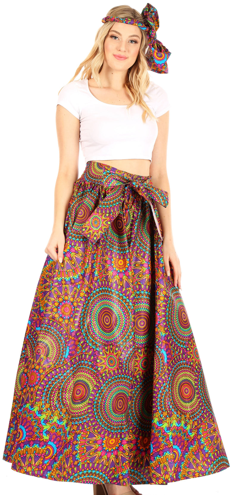 Sakkas Asma Convertible Traditional Wax Print Adjustable Strap Maxi Skirt | Dress