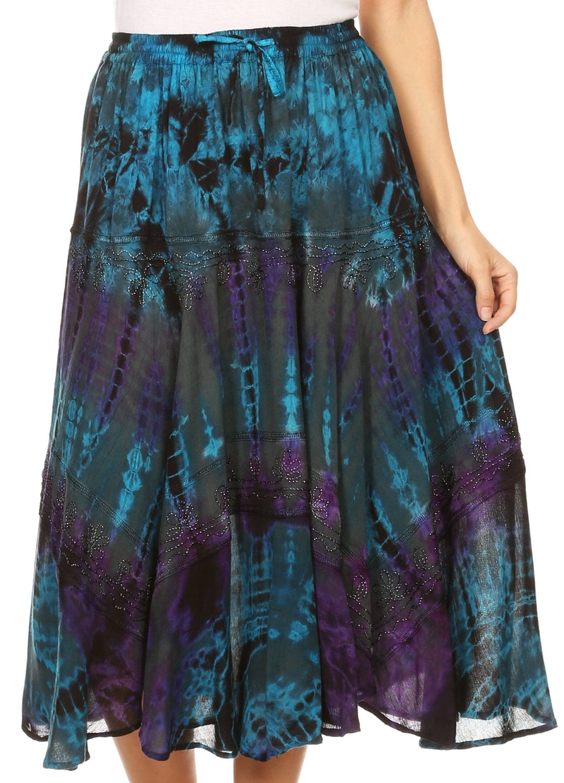 Sakkas Justina Womens Dance Midi Full Circle Tie-dye Skirt with Elastic Waist - Buy One, Get One 50% Off