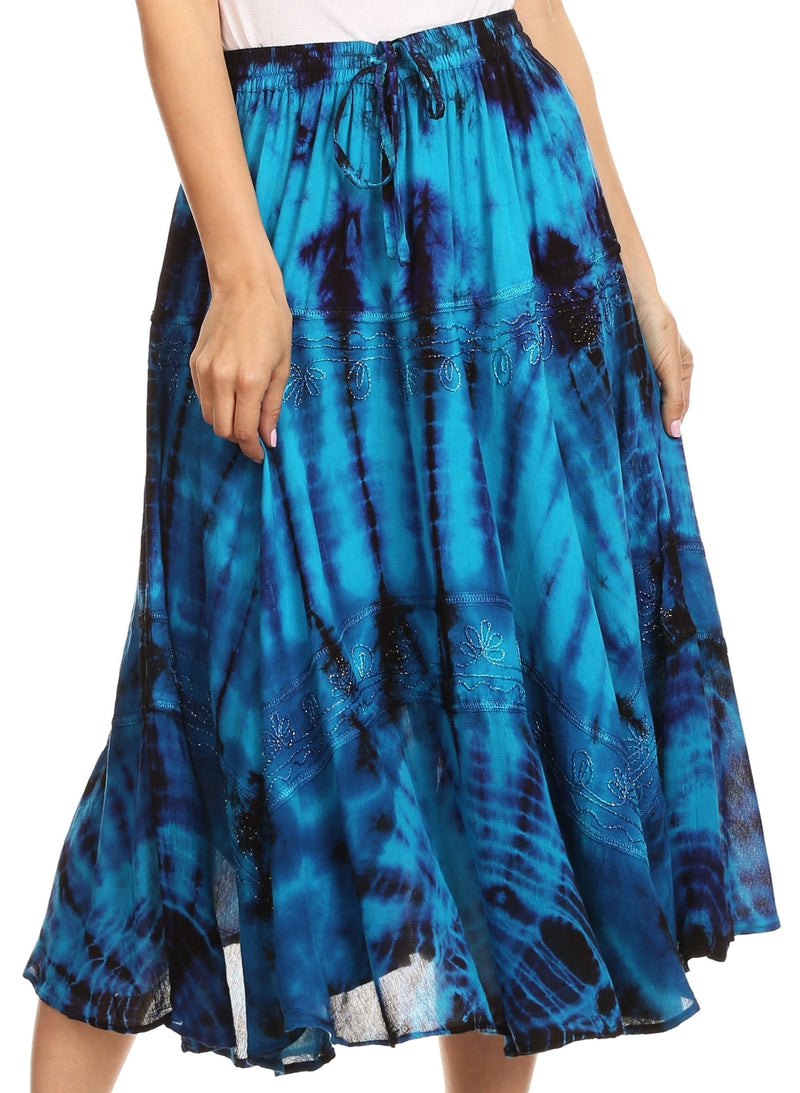 Sakkas Justina Womens Dance Midi Full Circle Tie-dye Skirt with Elastic Waist - Buy One, Get One 50% Off