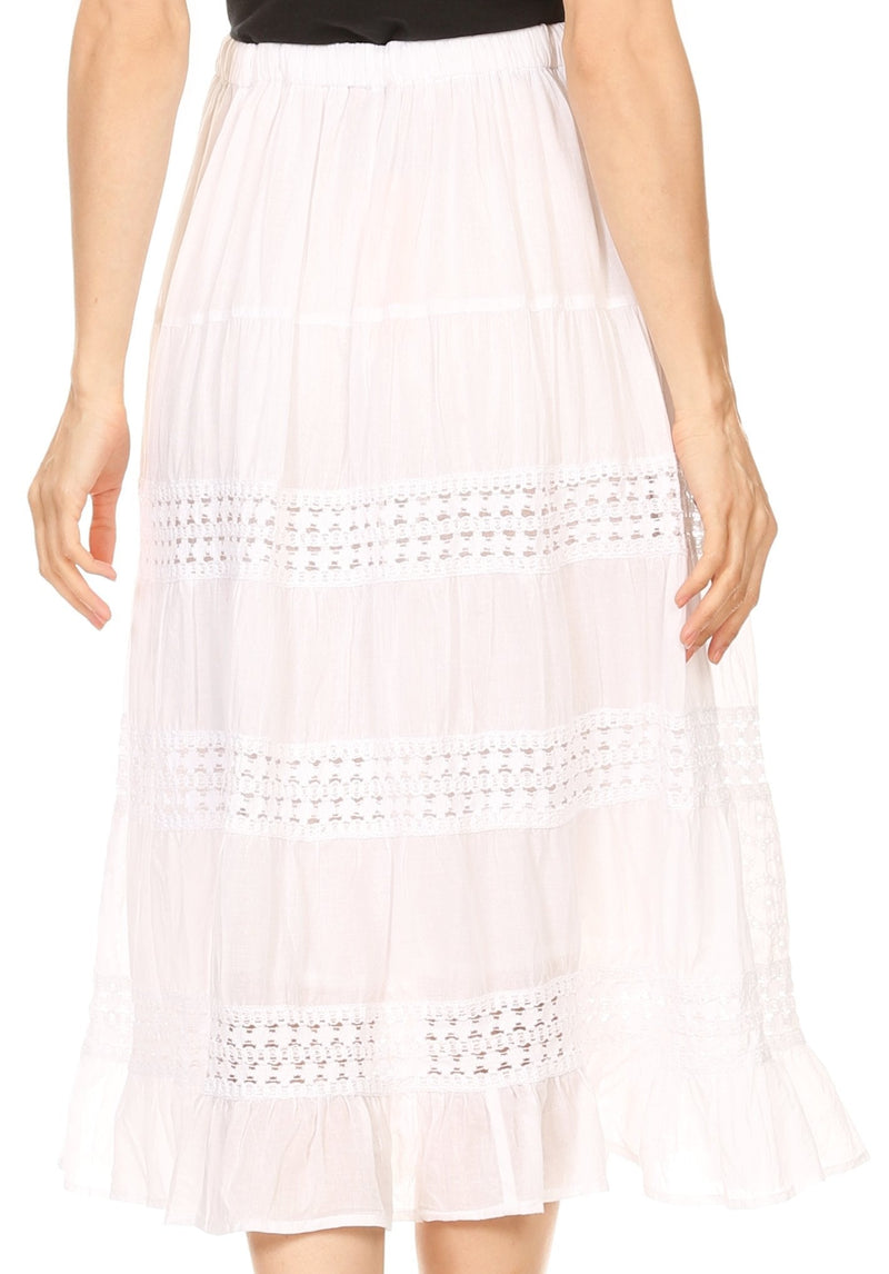 Sakkas Geneva Cotton Eyelet Skirt with Elastic Waistband