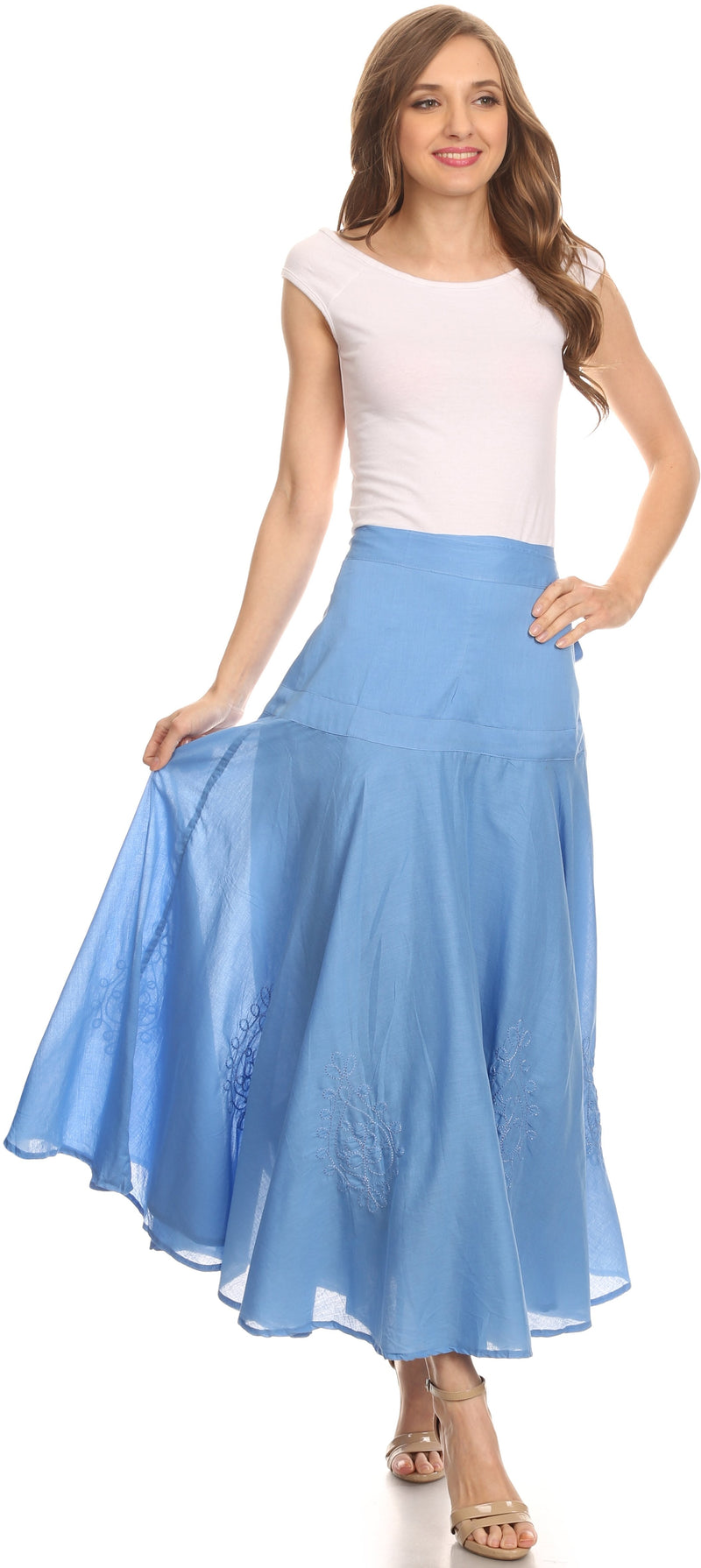Sakkas Harriet Long Tall Adjustable Embroidered Wrap Around Skirt With Waist Tie