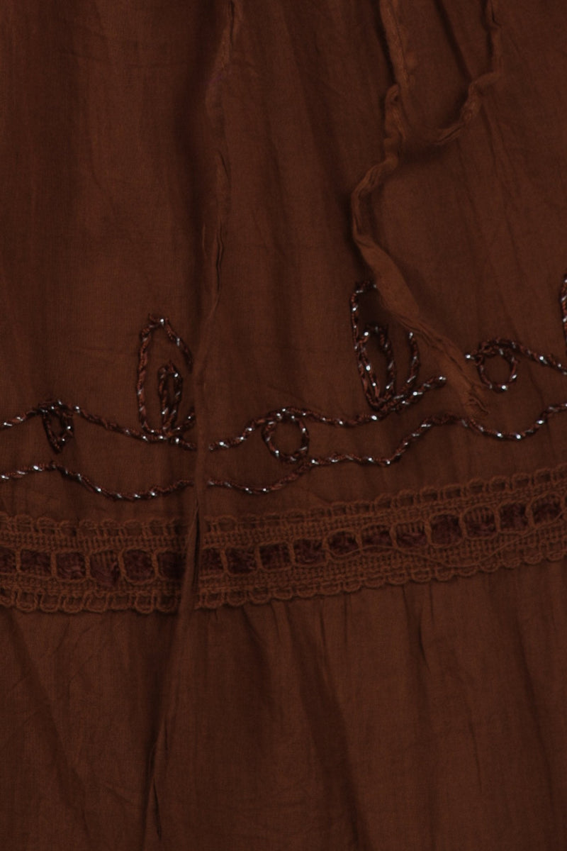 Sakkas Solid Embroidered Crochet Lace Trim Gypsy Bohemian Mid Length Cotton Skirt