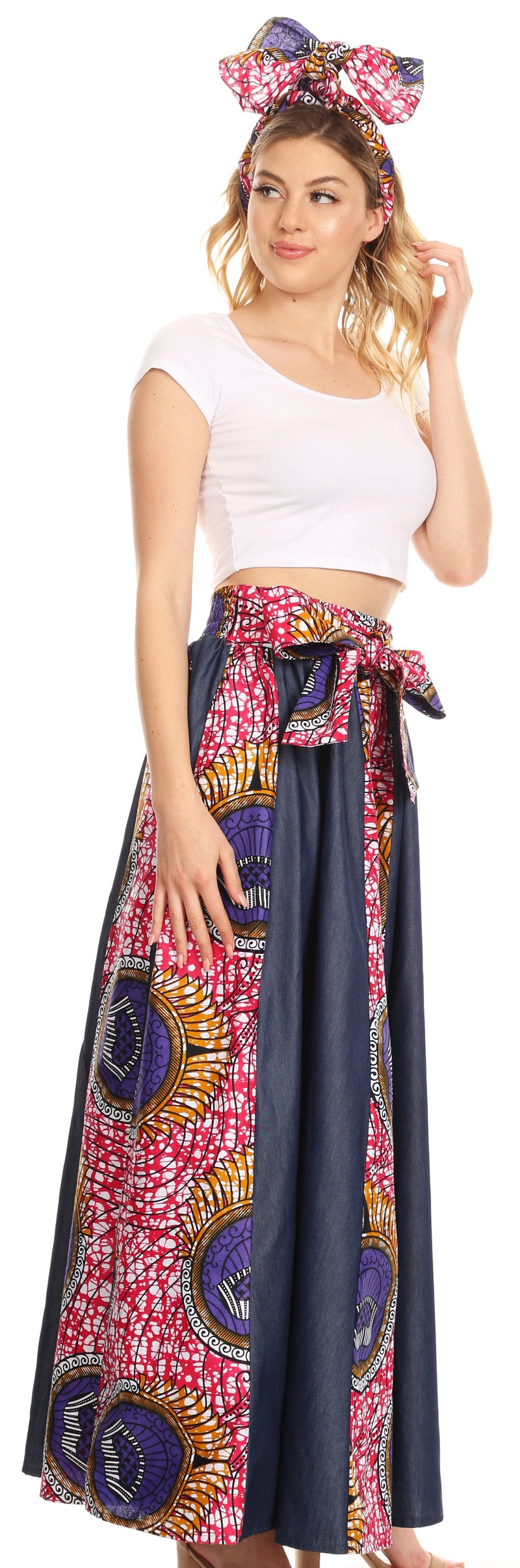 Sakkas Monifa Long Maxi Skirt Colorful Ankara Wax Dutch African Skirt Gorgeous