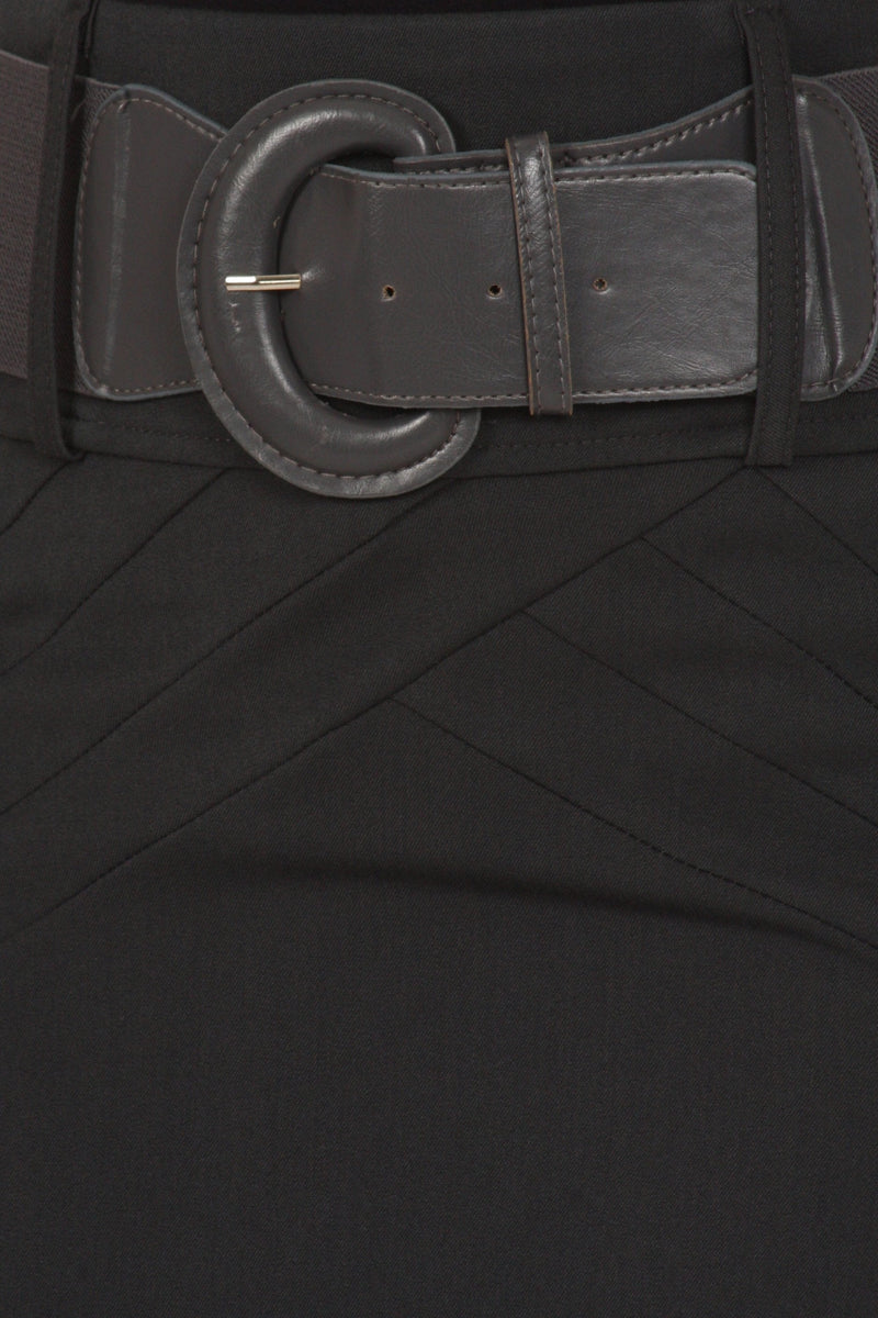 Petite High Waist Stretch Pencil Skirt with Wide Belt