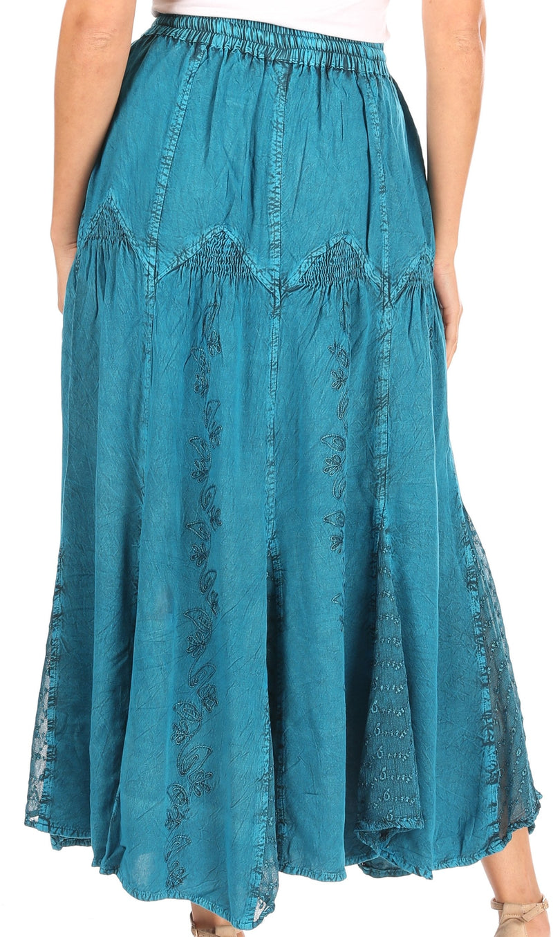 Sakkas Olivia Womens Maxi Bohemian Gypsy Long Skirt With Elastic Waist and Lace