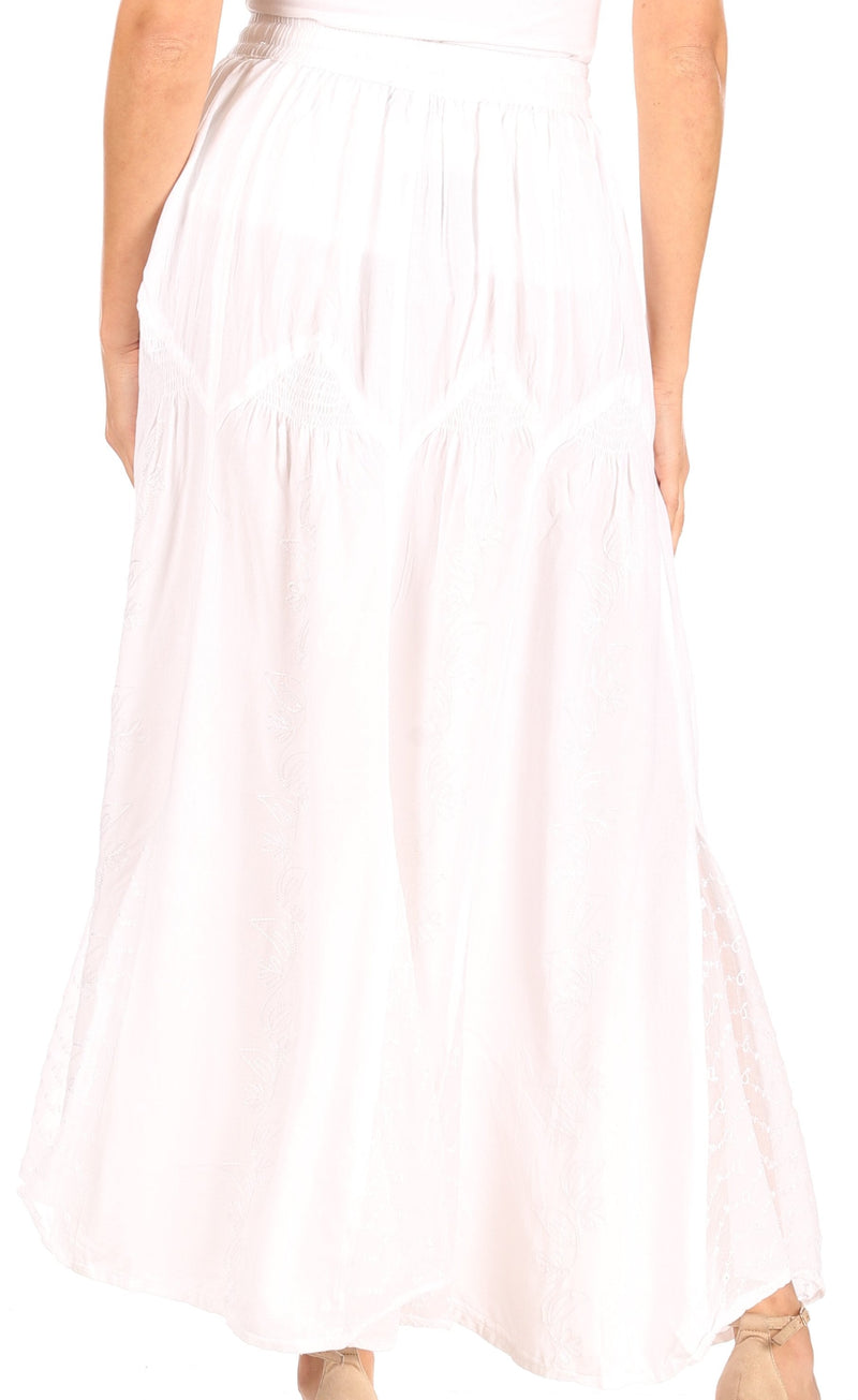 Sakkas Olivia Womens Maxi Bohemian Gypsy Long Skirt With Elastic Waist and Lace