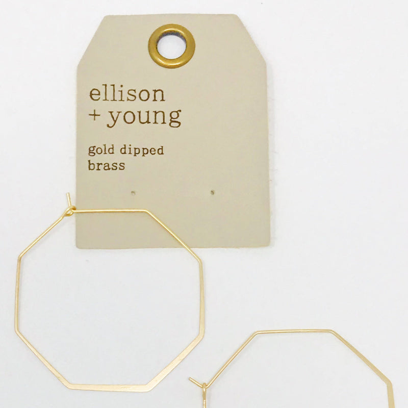 Ellison+Young Smaller Stylish Octagon Wire Hoop Earrings, Matte Gold