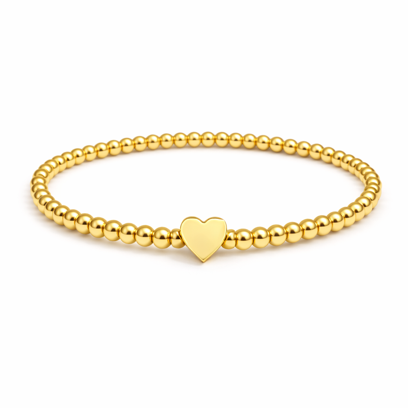 So Very Loved Heart Gold Beaded Stretch Bracelet