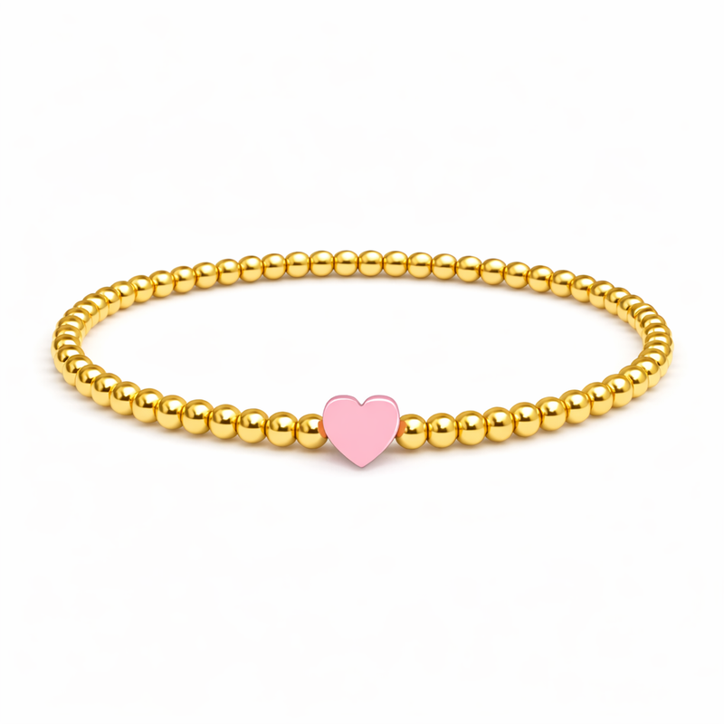 So Very Loved Heart Gold Beaded Stretch Bracelet