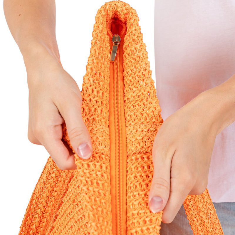 Solid Crochet Straw Tote Bag / Beach Bag