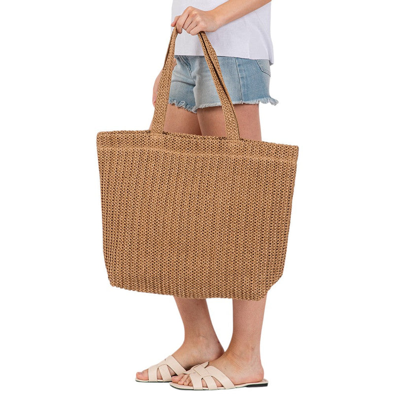 Solid Crochet Straw Tote Bag / Beach Bag