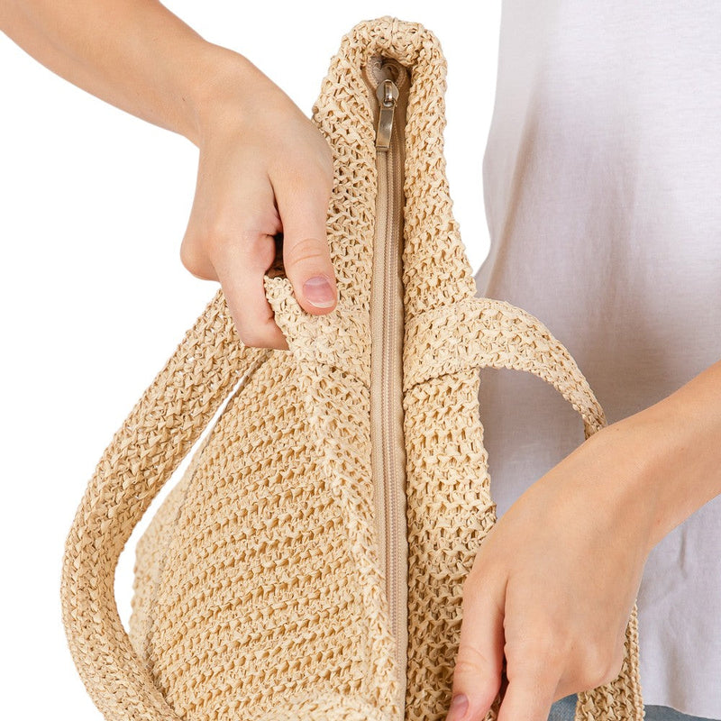 Solid Crochet Straw Tote Bag / Beach Bag