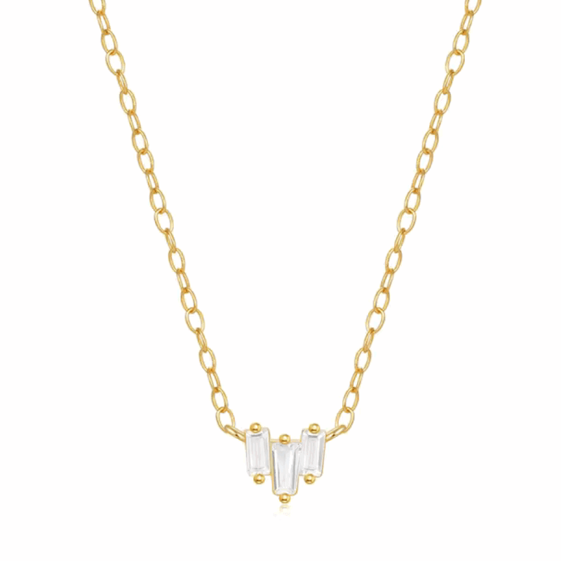 Starling Dainty Necklace with Three Emerald Cut Cubic Zirconia Stones