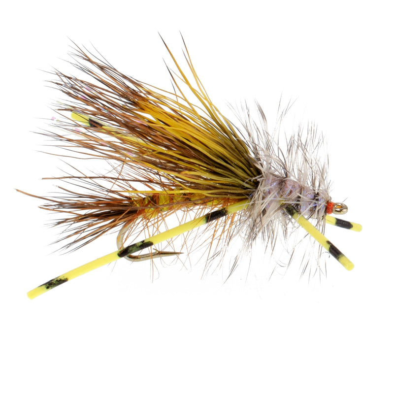 Kaufmann's Yellow Crystal Stimulator Rubber Legs Dry Fly - 1 Dozen Flies Hook Size 16