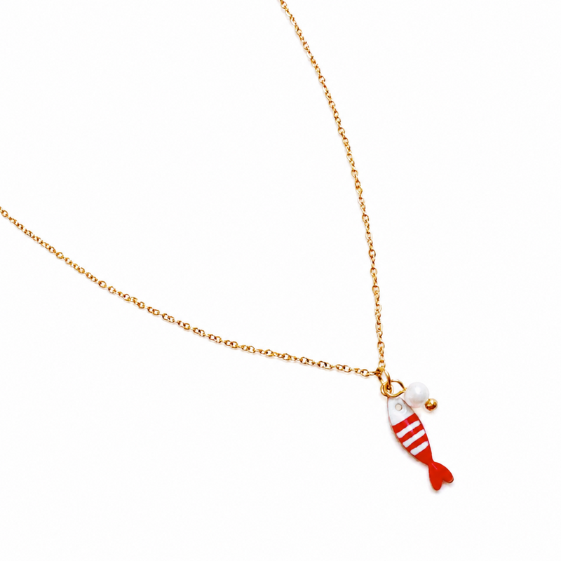 Striped Fish & Pearl Necklace – Nautical, Cute Style