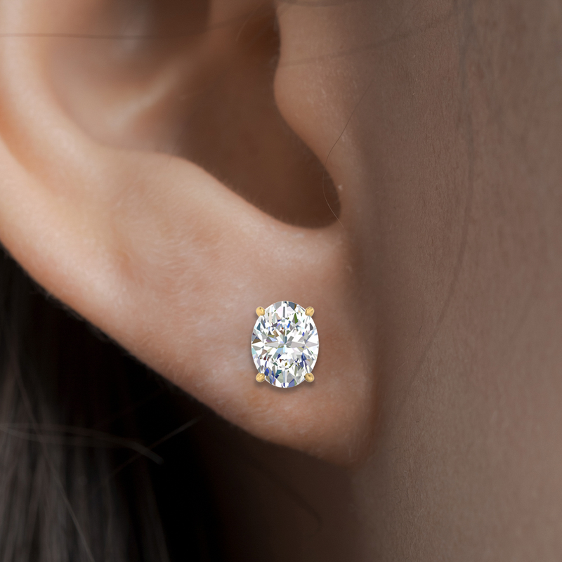 Classic Four Prong Oval Diamond Solitaire Stud Earrings (1.00 Ct - 10.00 Ct)