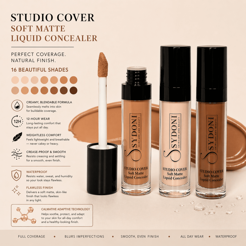 SYDONI STUDIO COVER SOFT MATTE LIQUID CONCEALER – Flawless Coverage, Seamless Finish 0.35 OZ.