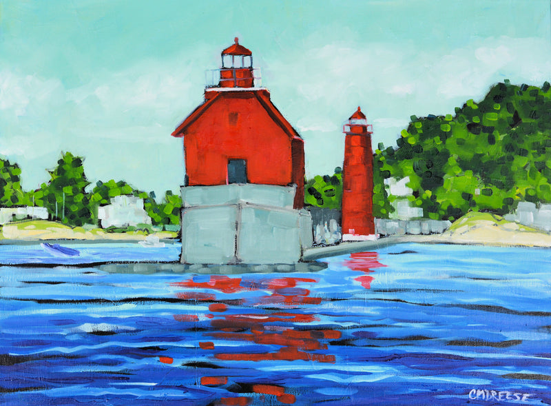 SOLD"Grand Haven Lighthouse Water View" Oil Painting on Canvas, Artist Christi Dreese
