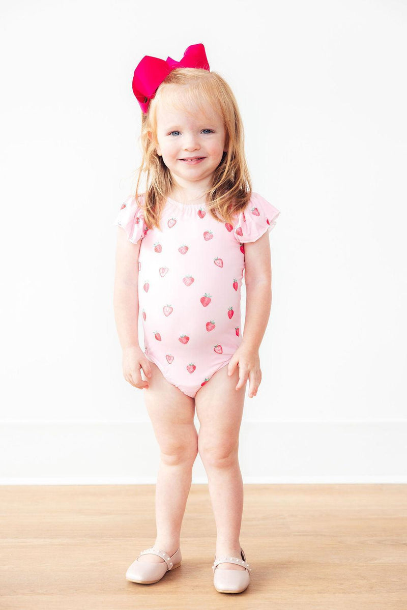 Sweet Strawberries S/S Flutter Sleeve Leotard