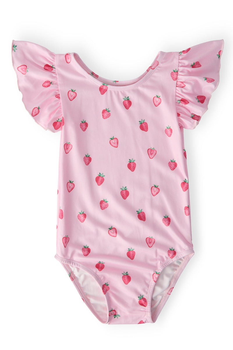 Sweet Strawberries S/S Flutter Sleeve Leotard