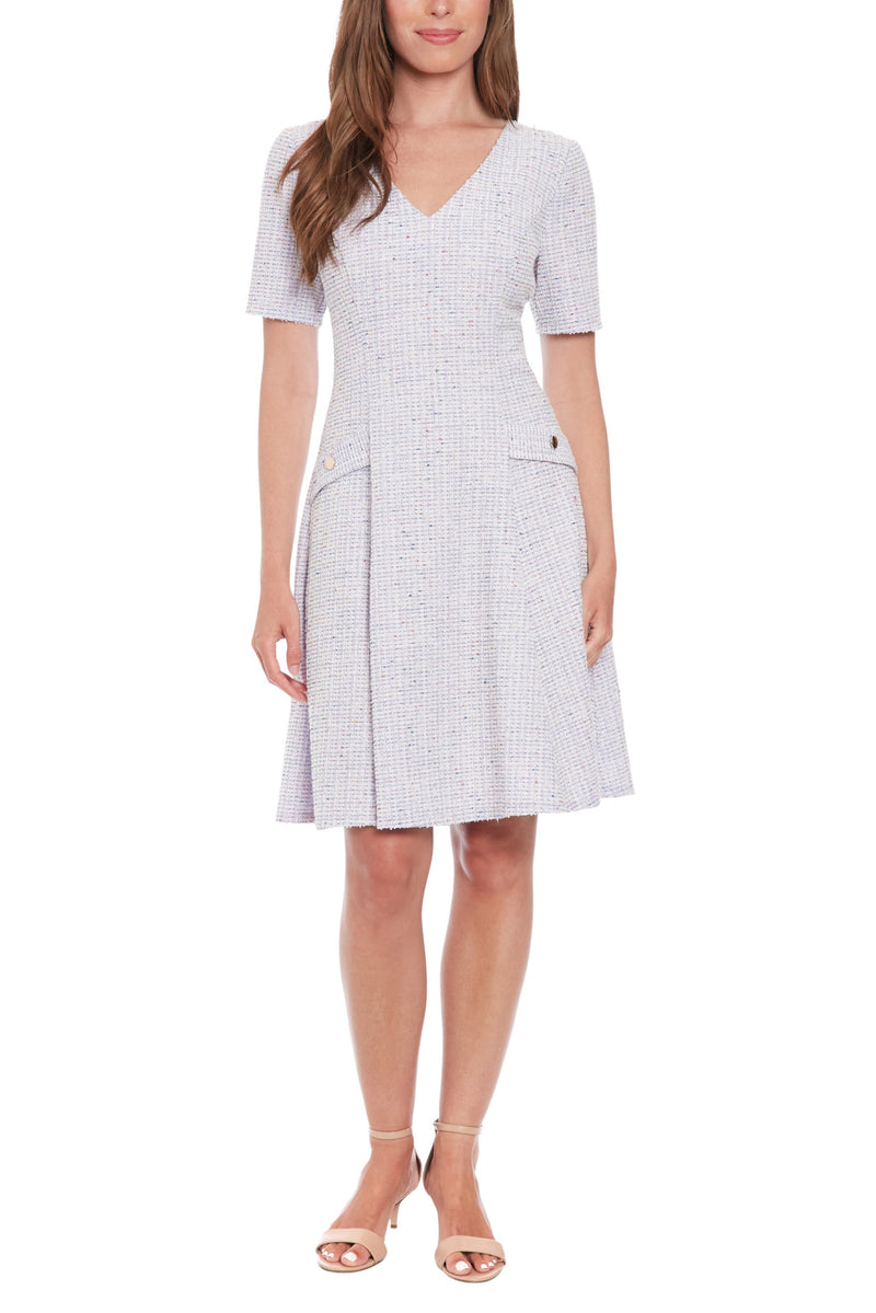 London Times Flap Side Pocket Knee-Length Fit and Flare A-Line Dress