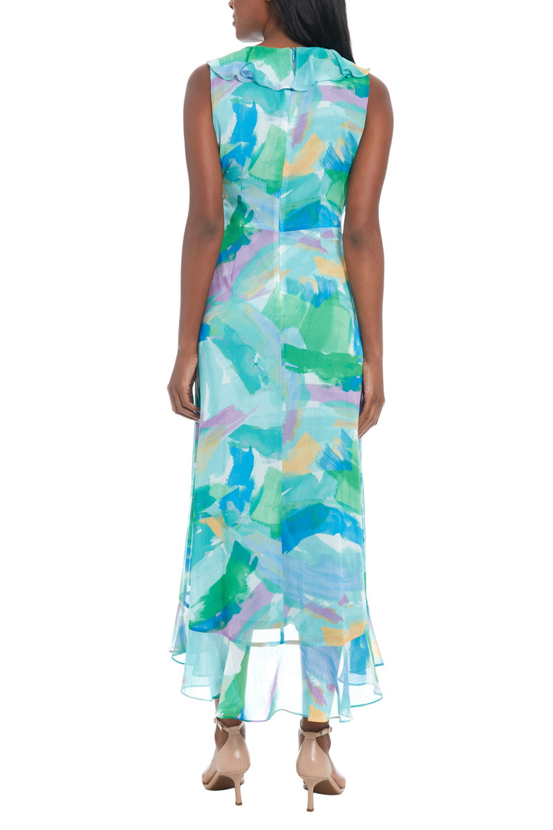 London Times Flattering V-Neckline Flowing Skirt Rosie Maxi Dress