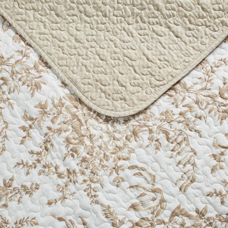 Full/Queen 3 Piece Bed-in-a-Bag Bohemian Tan Beige Floral Cotton Quilt Set