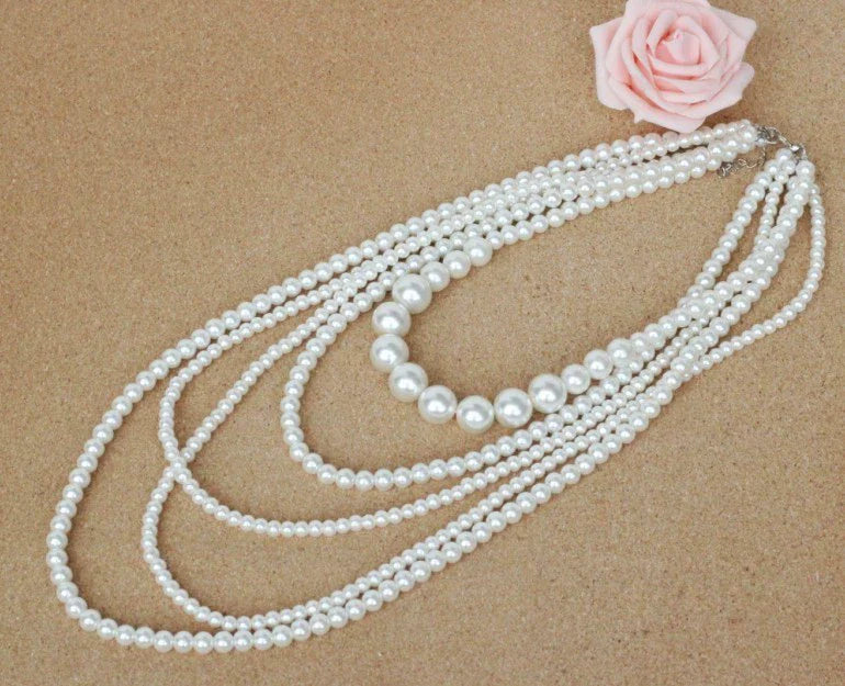Multi Layer Pearl Necklace Luxury Chain Long Pearl Woman Necklace