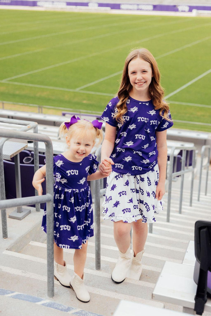 TCU White Frog Ruffle Twirl Skort