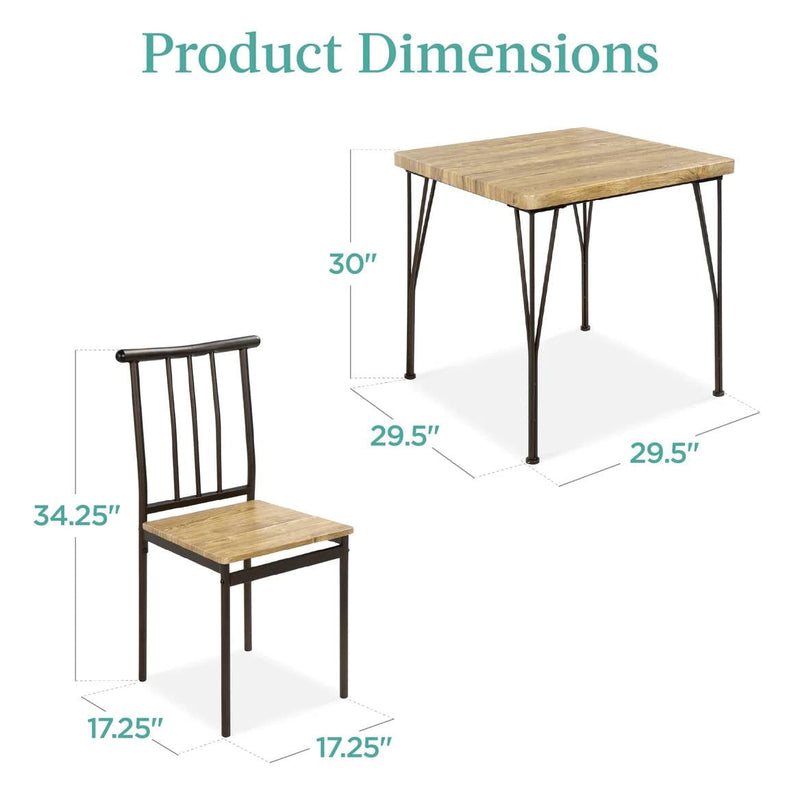 Modern 3-Piece Metal Frame Dining Set with Wood Top Table and 2 Chairs
