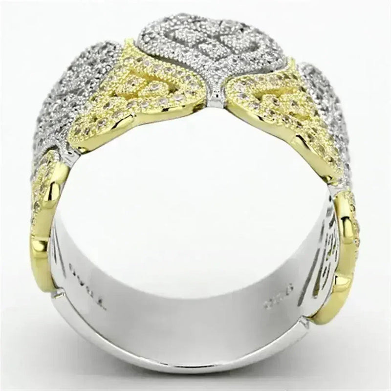 TS126 Gold & Rhodium Sterling Silver Ring – AAA Champagne CZ