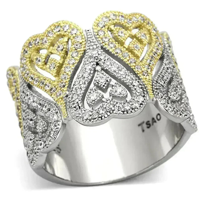 TS126 Gold & Rhodium Sterling Silver Ring – AAA Champagne CZ