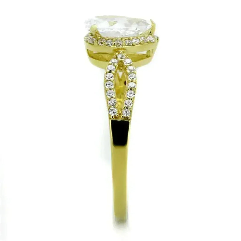 TS248 Gold Sterling Silver Ring – AAA Clear CZ Solitaire