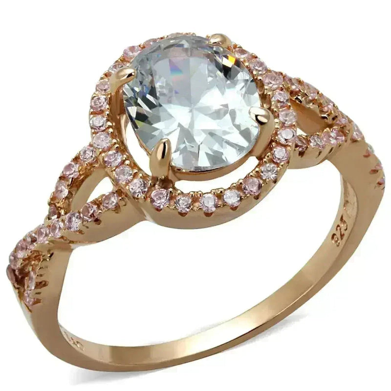 TS489 Rose Gold Sterling Silver Ring – AAA Clear CZ Solitaire
