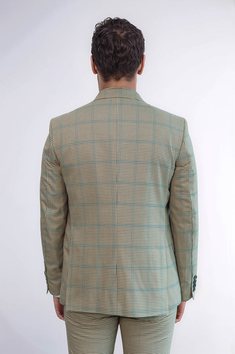 Checked Patterned Slim Fit Beige Men Suit - Wessi