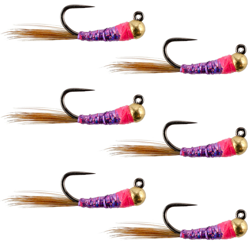 Tungsten Hot Spot Purple Perdigon Tactical Euro Nymph Fly - 6 Flies Size 16