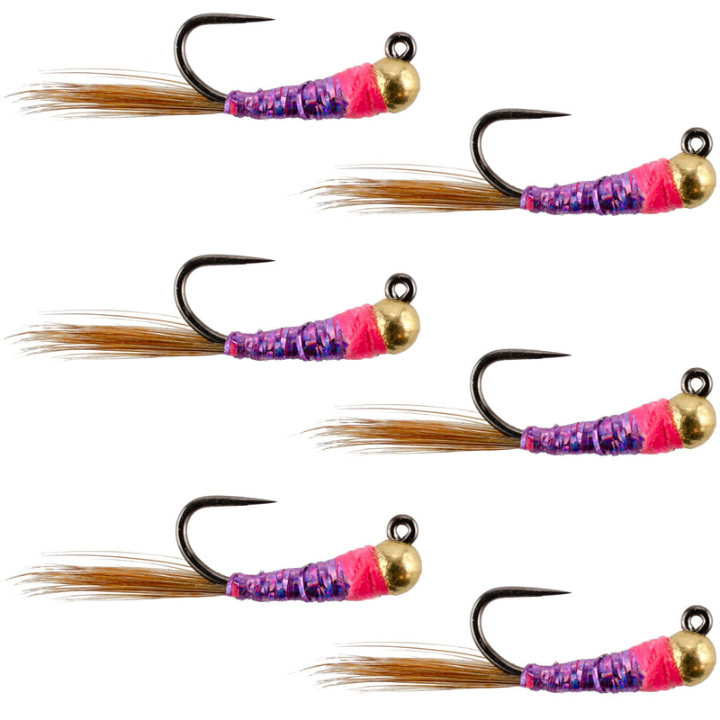 Tungsten Hot Spot Purple Perdigon Tactical Euro Nymph Fly - 6 Flies Size 18