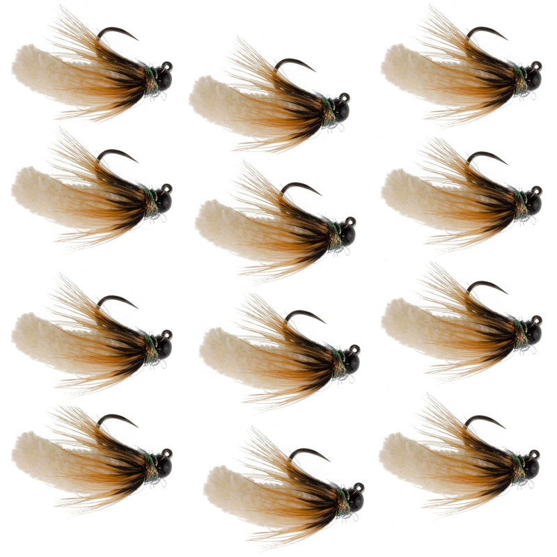 Tungsten Bead Cream Mop Fly Tactical Jigh Euro Nymph - 12 Flies Size 14
