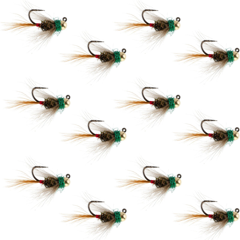 Tungsten Bead Tactical CDC Frenchie  Nymph Euro Fly - 12 Flies Size 12