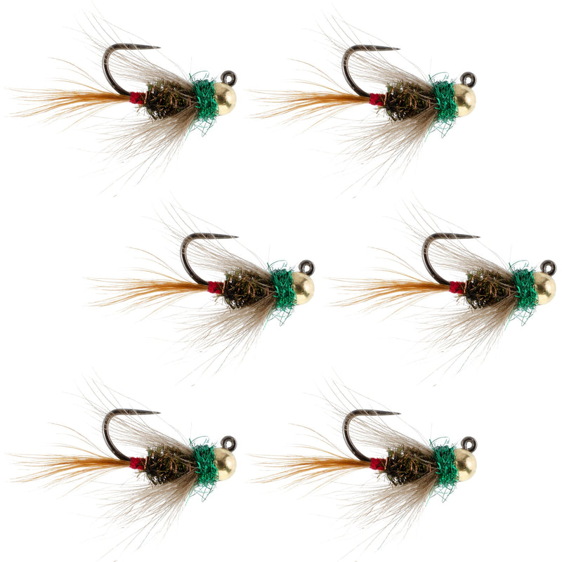 Tungsten Bead Tactical CDC Frenchie Czech Nymph Euro Jig - 6 Flies Size 14
