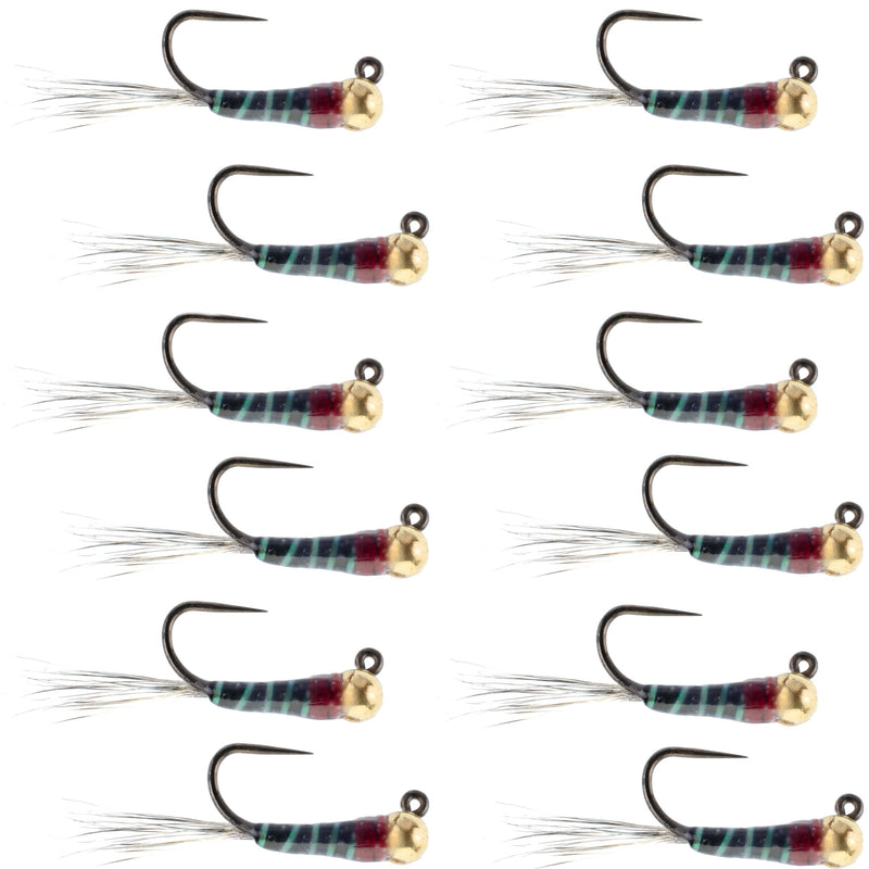 Tungsten Black Perdigon Tactical Jig Czech Euro Nymph - 12 Flies Size 14