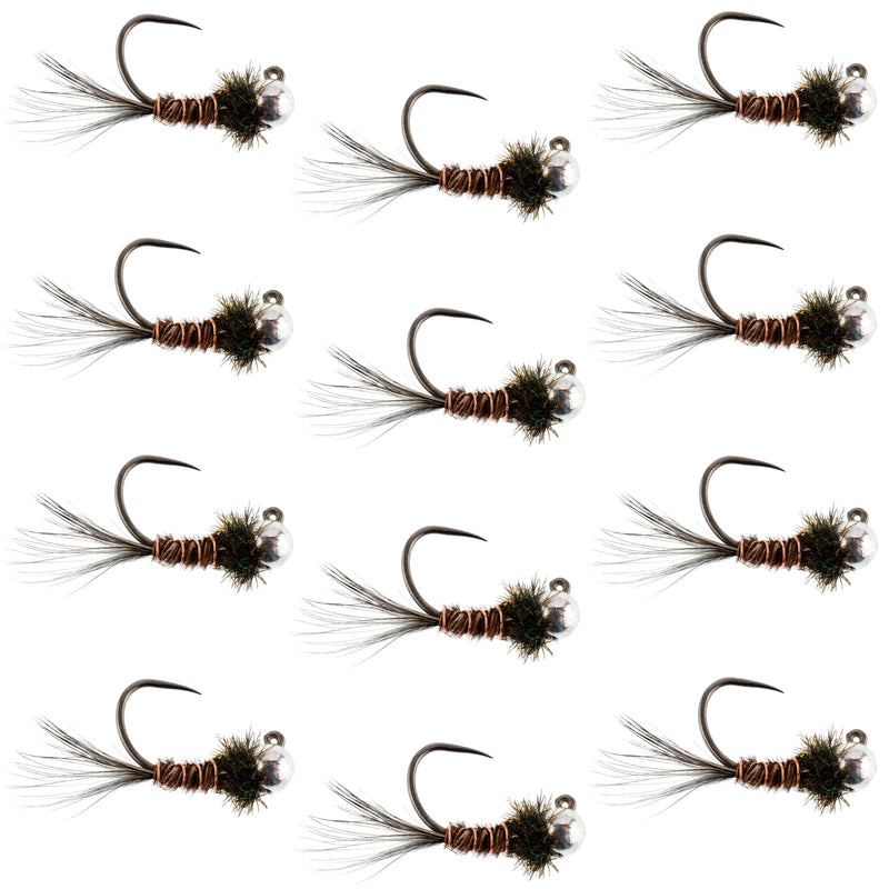 Tungsten Pheasant Tail Tactical Czech Nymph Euro Jig - 12 Flies Size 14