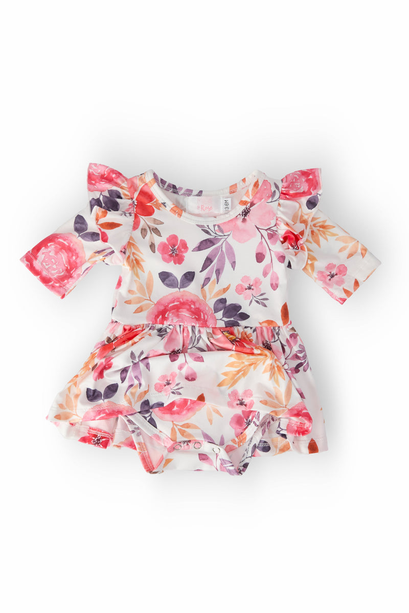 Tangerine Leaves 3/4 Sleeve Flutter Twirl Bodysuit