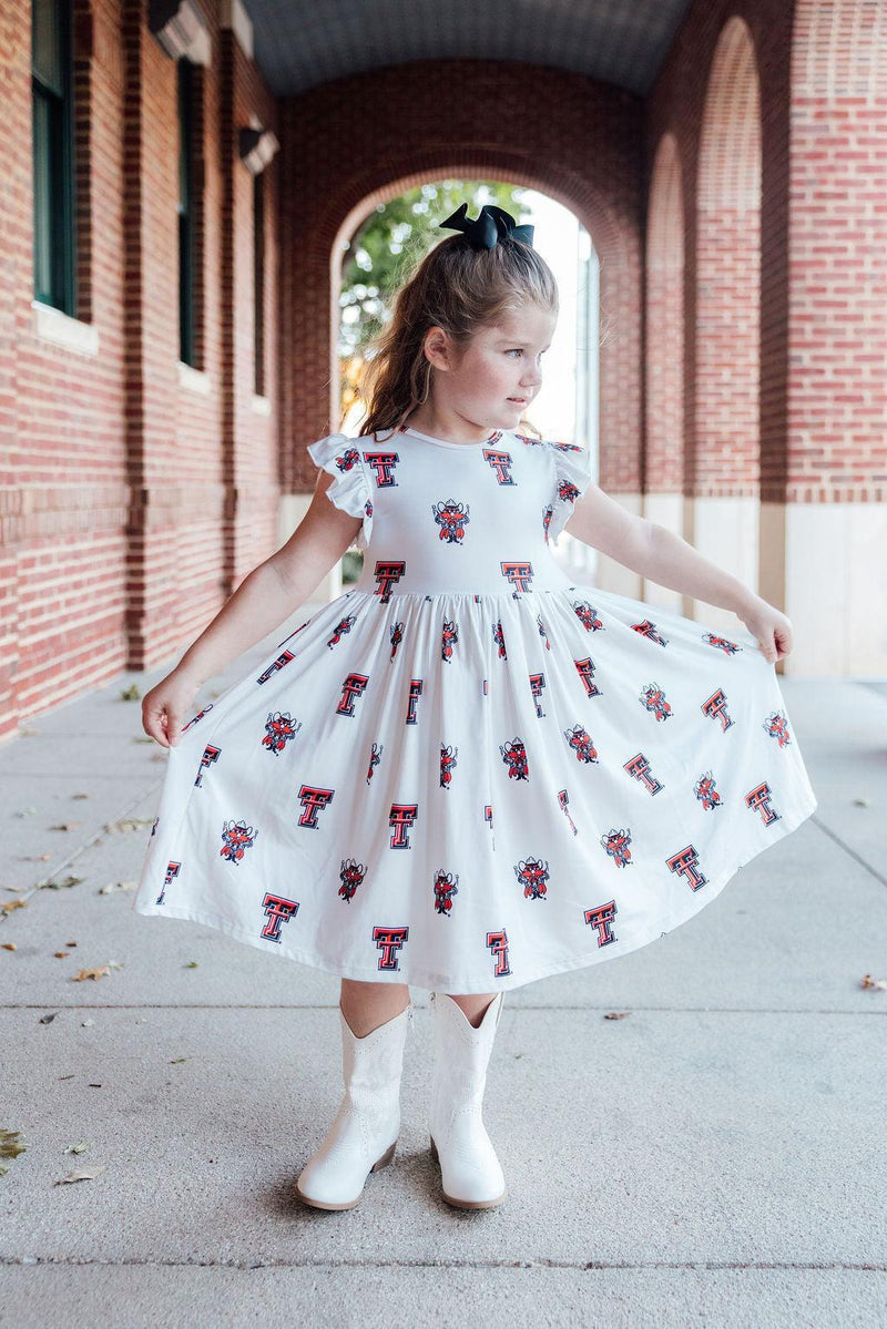 Texas Tech White Raider Red Flutter Twirl Dress
